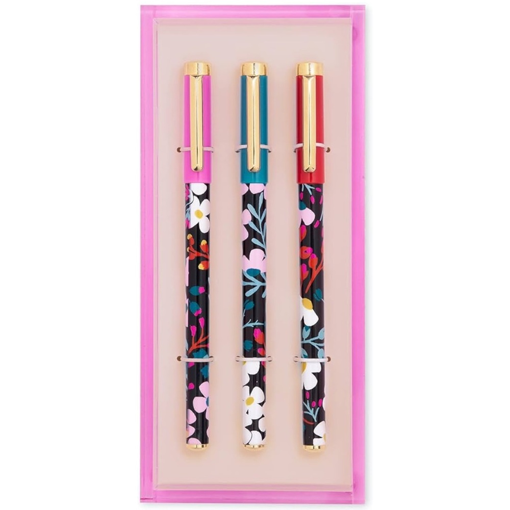 NWT Kate Spade Fall Floral Pen Set With Acrylic Tray